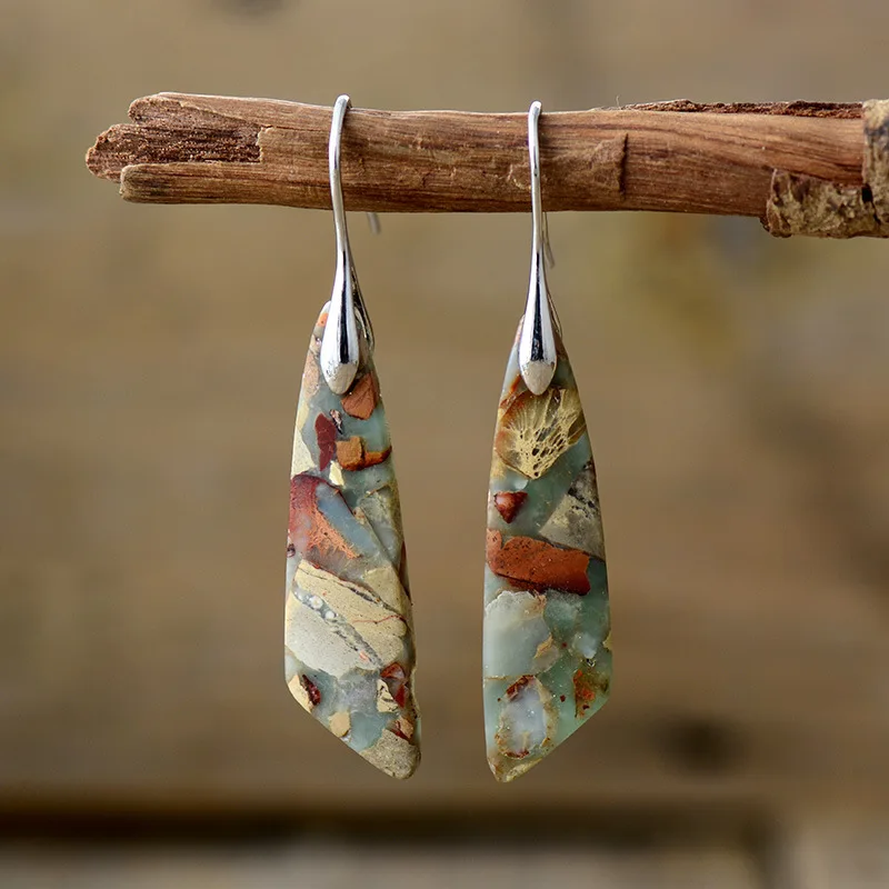 Bohemian Emperor Stone Geometric Pendant Earring Popular Natural Stone Jewelry Earrings for Women Luxury Boho Girl Jewelry