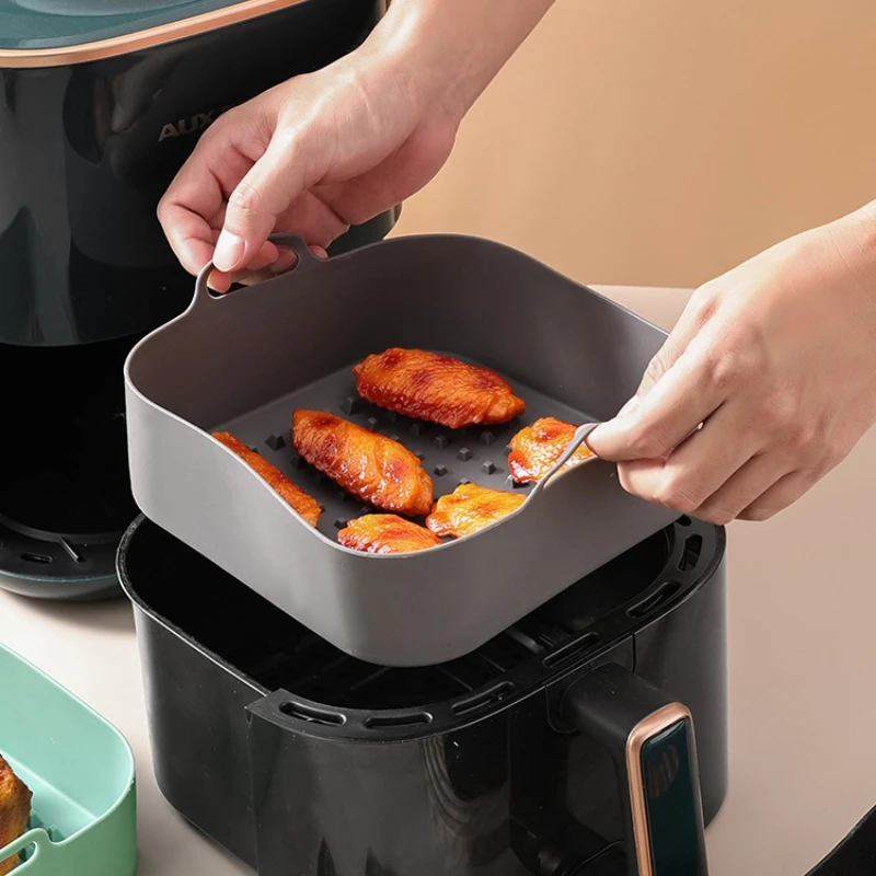 1pcs High Temp Air Fryer Silicone Baking Mat Non Stick Easy Clean Square Pad with Handles Safe Material for Home Use