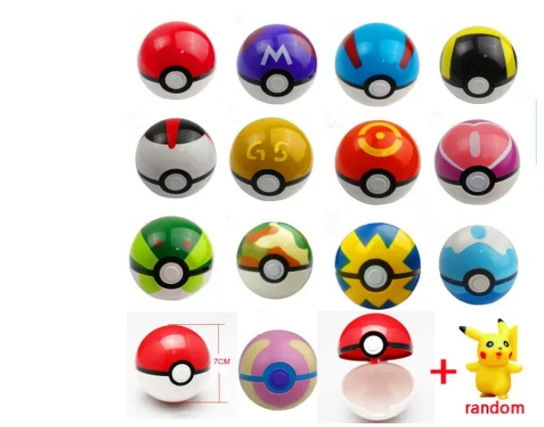 13pcs Pokemon  Pokeball Figures 7cm balls +24pcs figur Random Mini Figures Inside & Toy Figures Gift