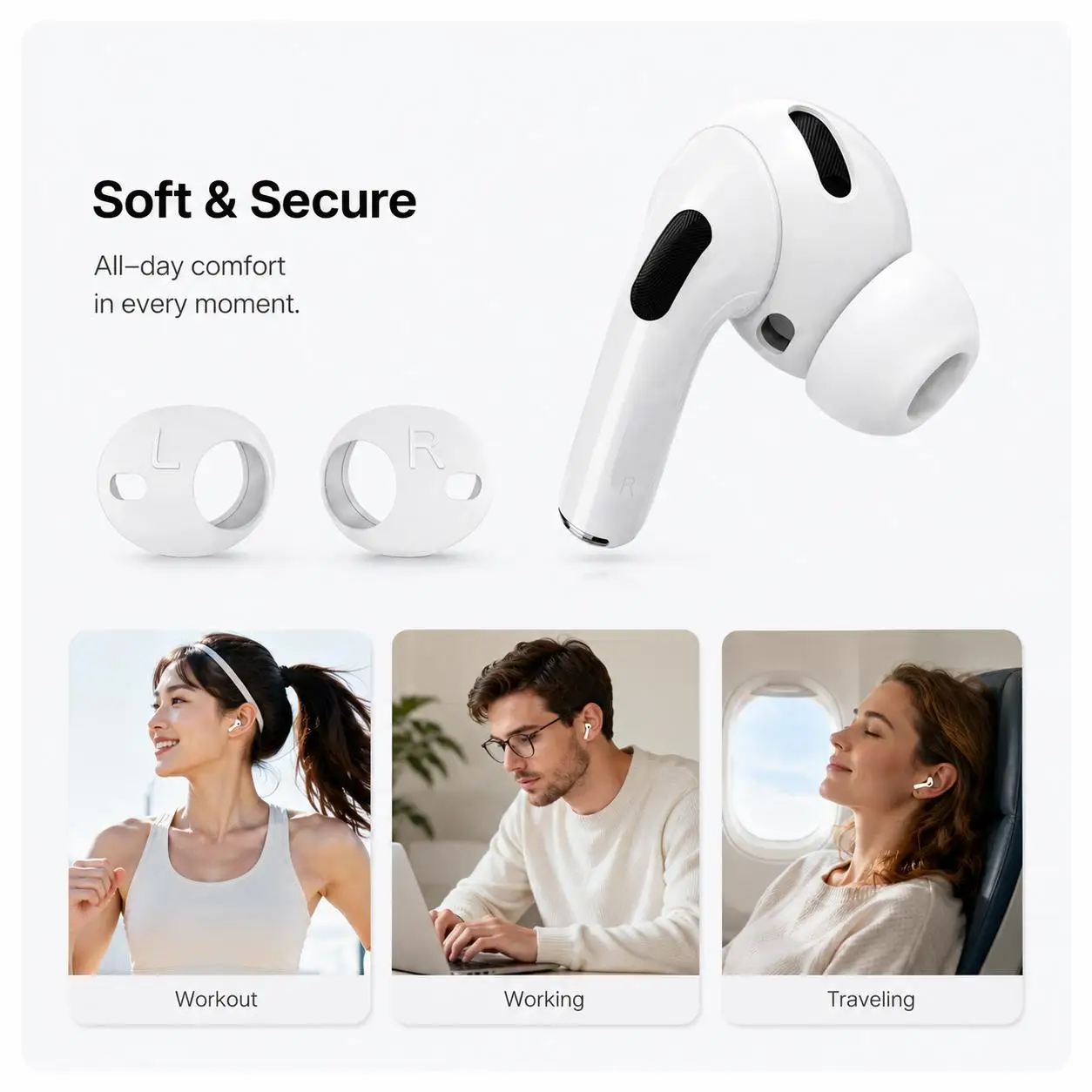 For AirPods Pro 3 XDcase 6 Pairs Silicone Anti-slip Sports Ear Covers Kit, Cleaning Brush Color Random view 4