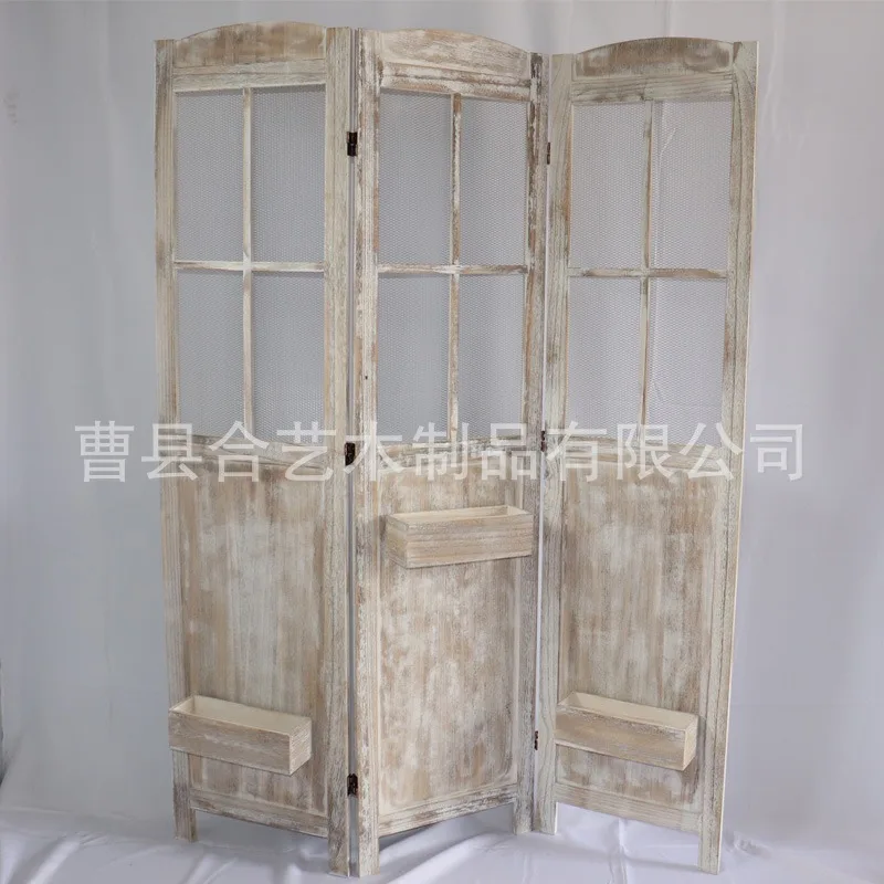 New Chinese wrought iron partition screen living room retro entrance partition mobile folding office entrance screen partition