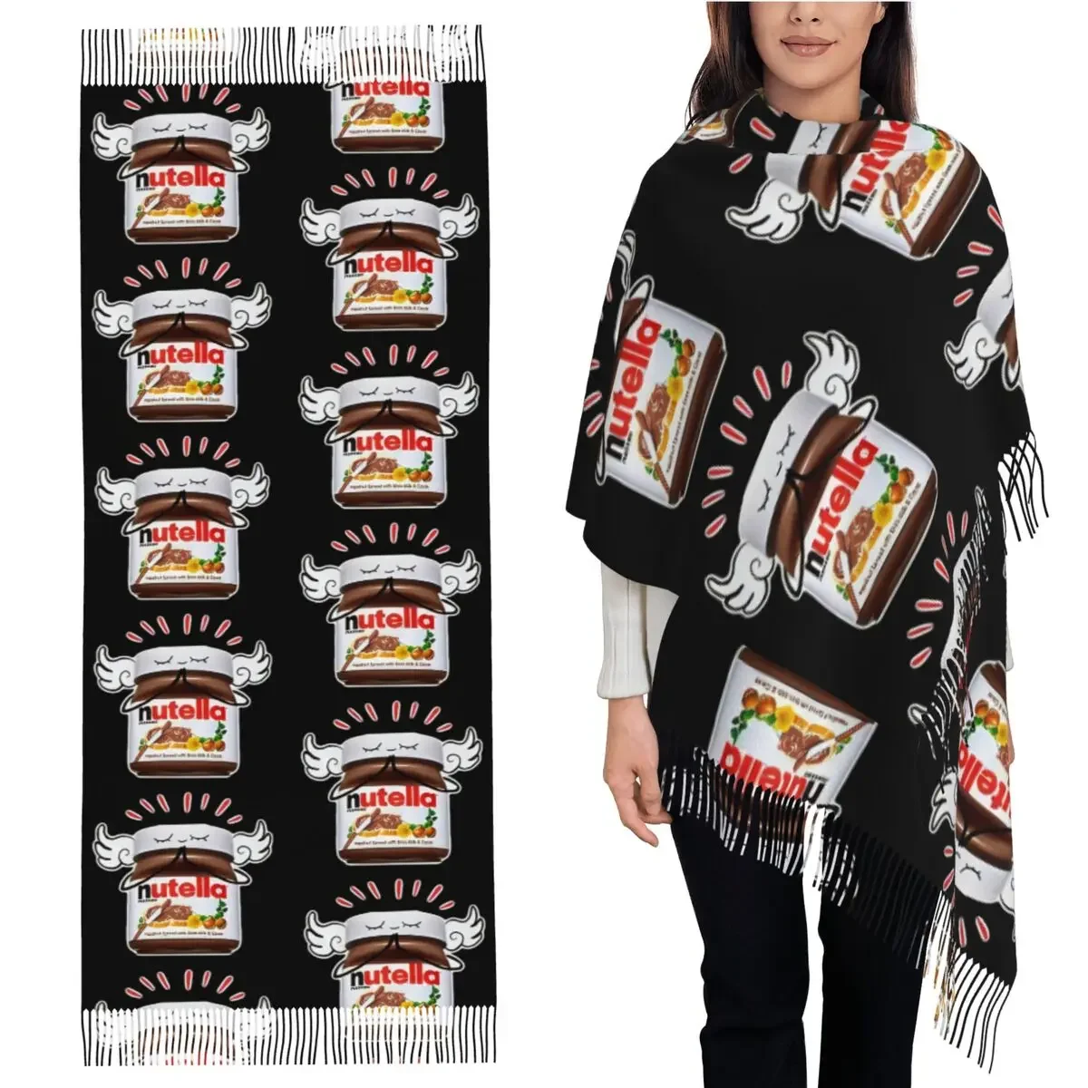 

Забавный шарф Nutella, шарфы с кисточками, женские мягкие теплые шали и накидки, длинная осенне-зимняя шаль