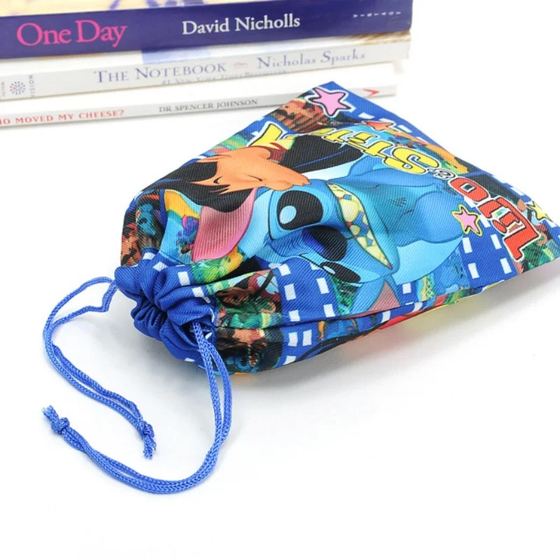 Disney Cartoon Lilo&Stitch Drawstring Pocket Figure Cute Mickey Mouse Princess Series Prints Drawstring Organizer Book Bag Gifts