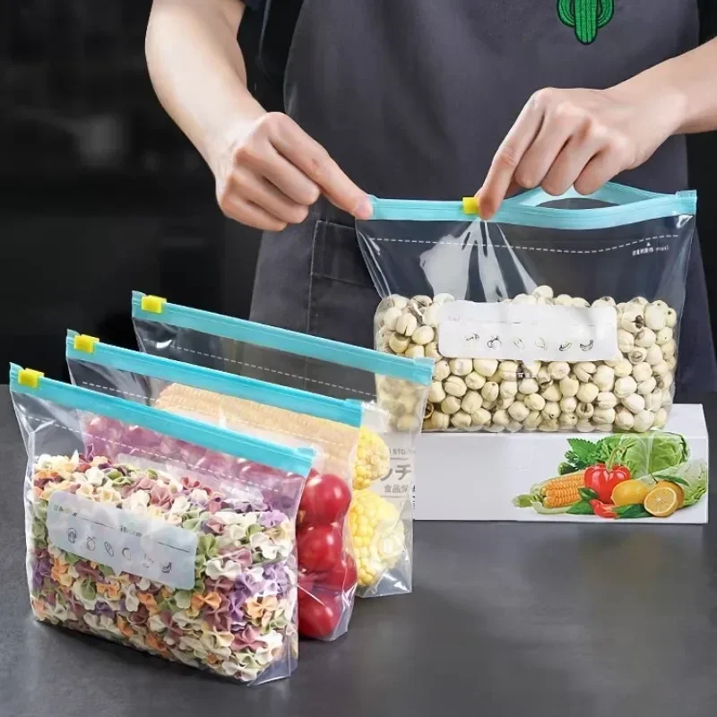 Tas penyimpanan makanan Ziplock, dapat digunakan kembali ritsleting disegel pengatur kulkas menjaga kesegaran tas penyimpanan plastik wadah penyimpanan