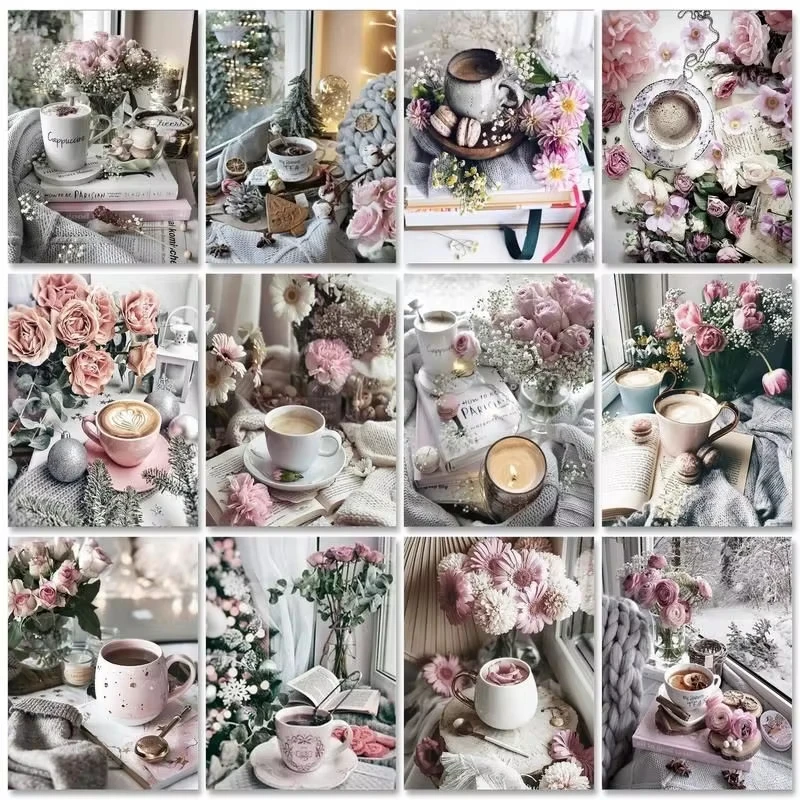 Oil Painting By Numbers Kits Pastel Floral Coffee Table Decor Number Drawing Canvas DIY Pictures By Numbers Home Decor