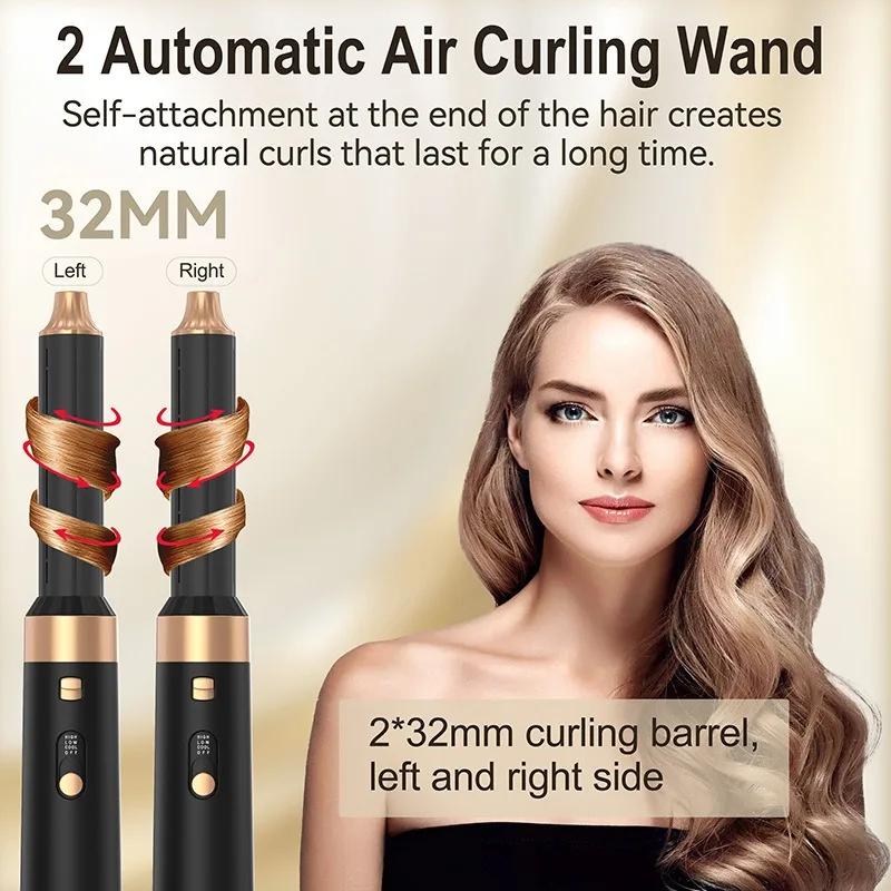 ไดร์เป่าผม 6-in-1 พร้อมที่จัดแต่งทรงผมด้วยลมความเร็วสูง 110,000 รอบต่อนาที ชุดแปรงไดร์เป่าผม เหมาะสำหรับการม้วนผมอัตโนมัติ