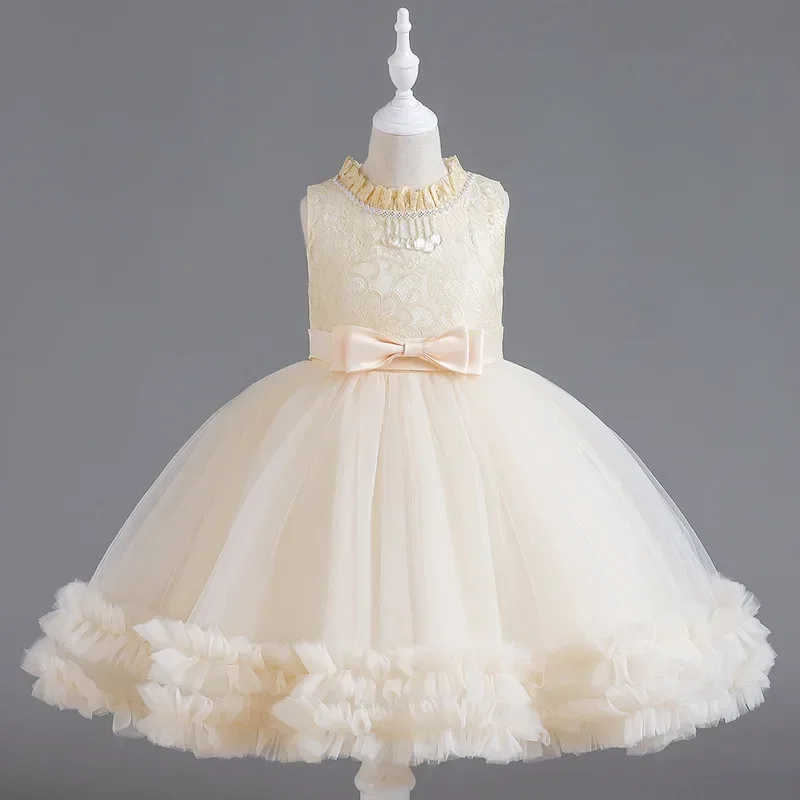 

Girl's Palace Wind Flower Petal Collar Mesh Fluffy Skirt Sleeveless Short Princess Skirt Hosted Piano Performance Sweet