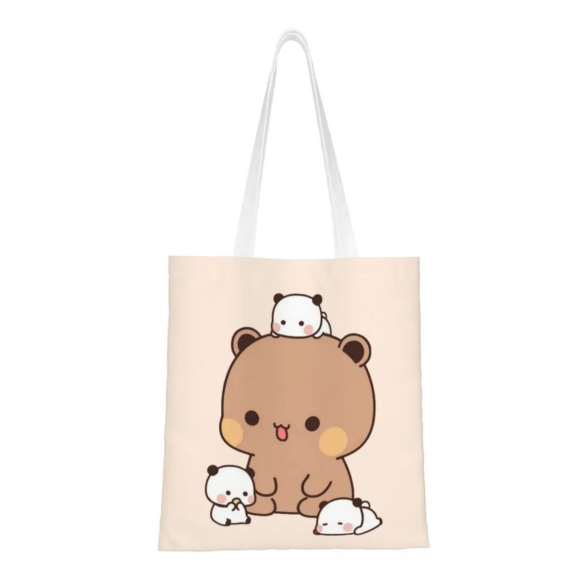 Unisex Panda And Brownie Bear Couple Tote Bags Canvas Mochi Cat Shopping Bag for Shopping Handbags