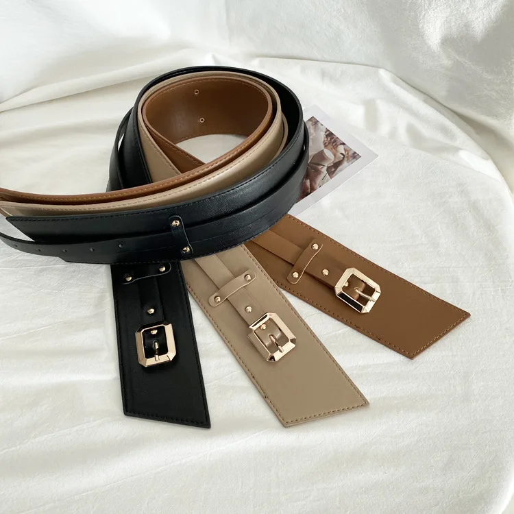 Fashion Women's Wide Belt Decoration Sweater Dress Waistband Classic Versatile Suit Jacket Solid Colour Metal Buckle Belt 6cm