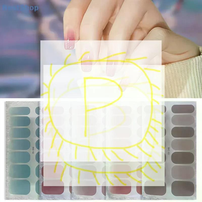 Keine Backlampe, wasserdichte Nagelfolien, vollständige Abdeckung, Nagelaufkleber, einfarbig, 14 Nägel/Set, mehrfarbiger Nail-Art-Look-Patch, fest