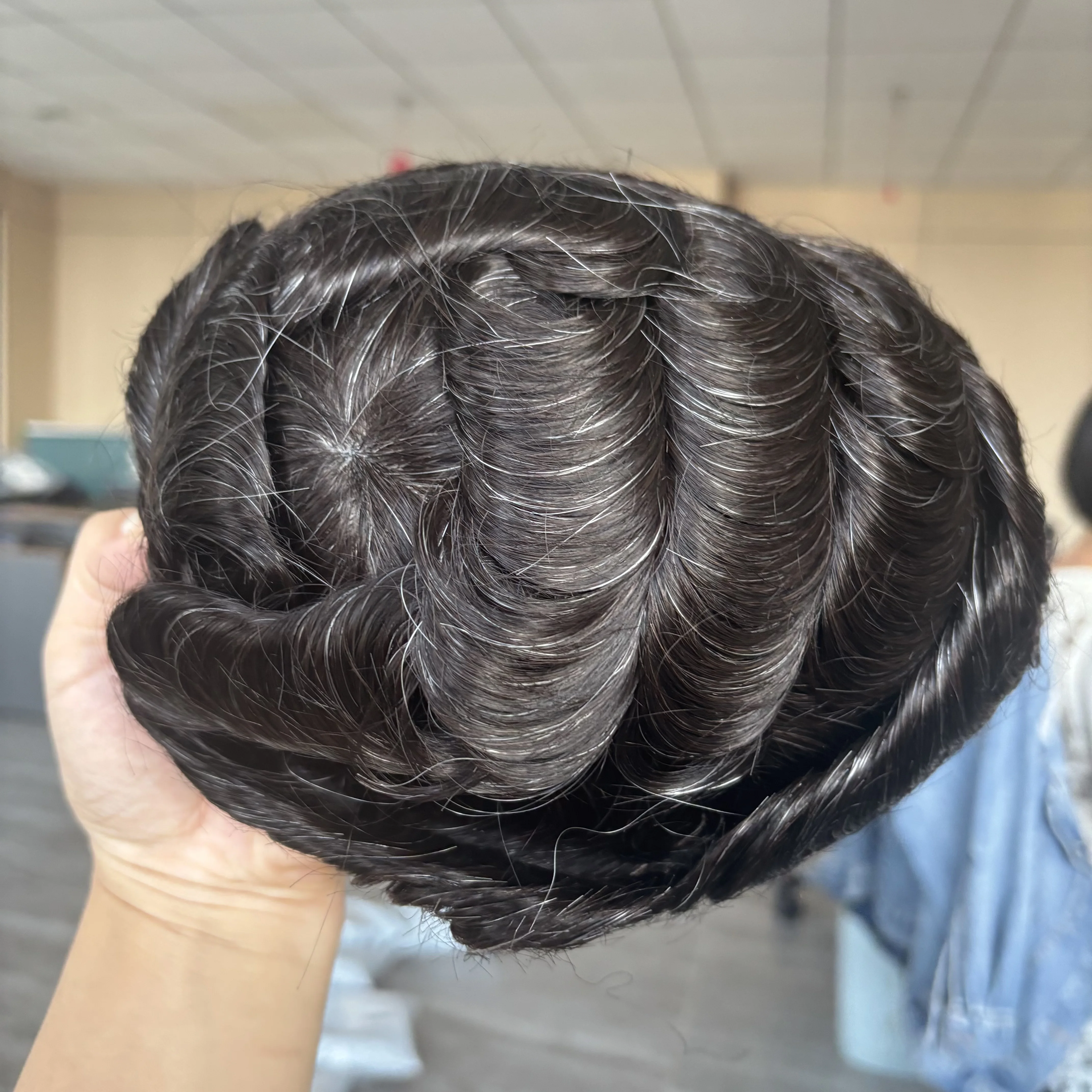 الرجال قوي بولي الجلد بولي قاعدة الرجال الشعر المستعار شعري طبيعي 100% شعر الإنسان الذكور الباروكات الشعر الاصطناعية نظام أسود براون رمادي الشعر #3