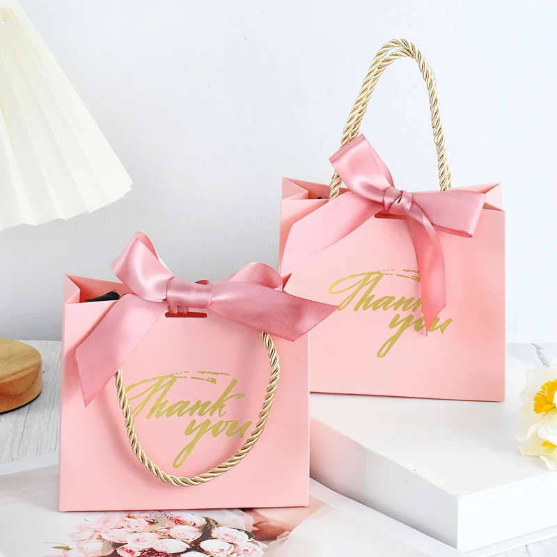 5/10/24Pcs Pink Thank You Candy Boxes Wedding Gifts Packaging Handbag For Guests Birthday Baby Shower Party Decor Shopping Pouch