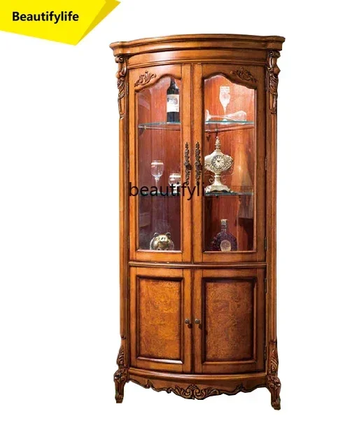 

American-Style Solid Wood Triangle Wine Cabinet Corner Luxury Curio Cabinet Living Room Dining Room Wall European-Style Car