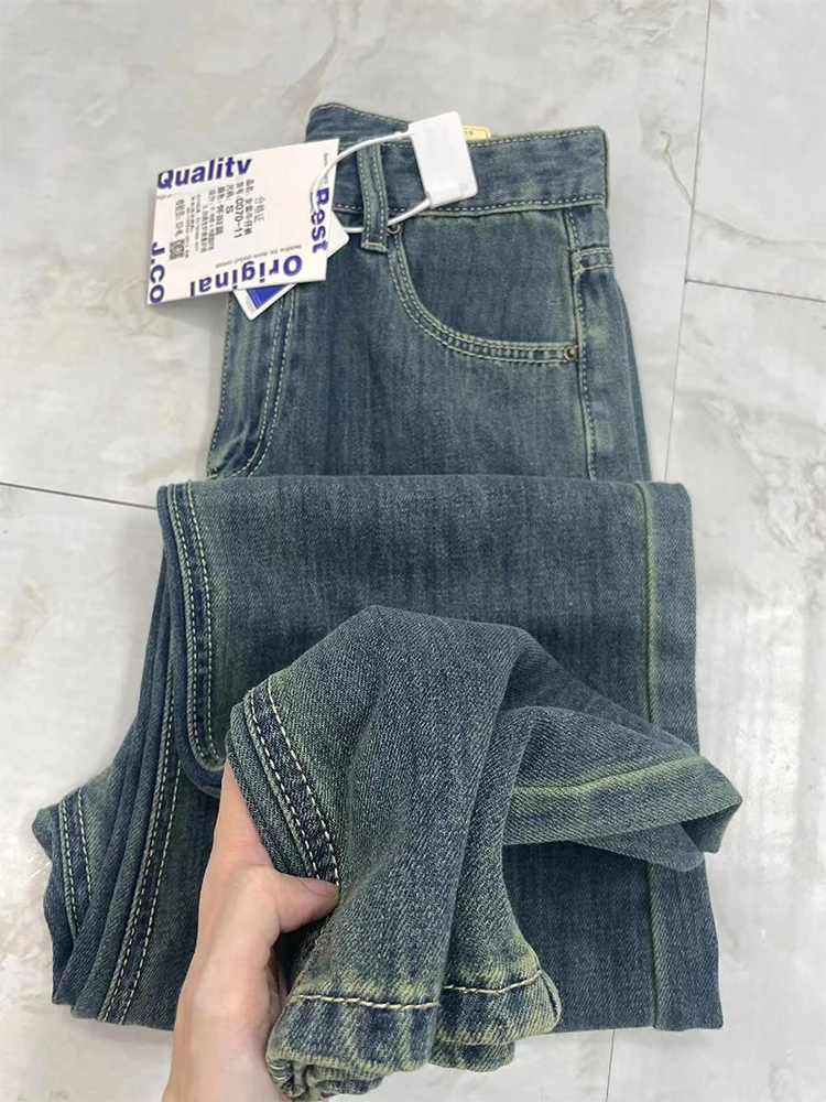 Pantalones vaqueros holgados Vintage para mujer, ropa de calle coreana Y2k de pierna ancha recta, color azul, 2000s, Harajuku, 2023
