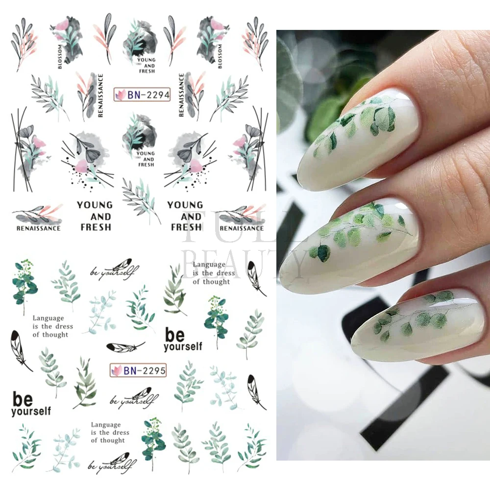 Zomer Neon Black Leaf Nail Stickers Aquarel Bloemen Nail Water Decals Set Sliders Manicure Tattoos GLBN2293-2304