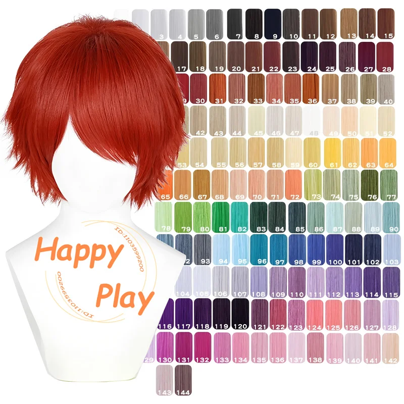 

Synthetic 144 Color Red Pink Blue Purple Green 30cm Basic Anime Cosplay Wig With Bangs Colorful Heat Resistant Hair Halloween