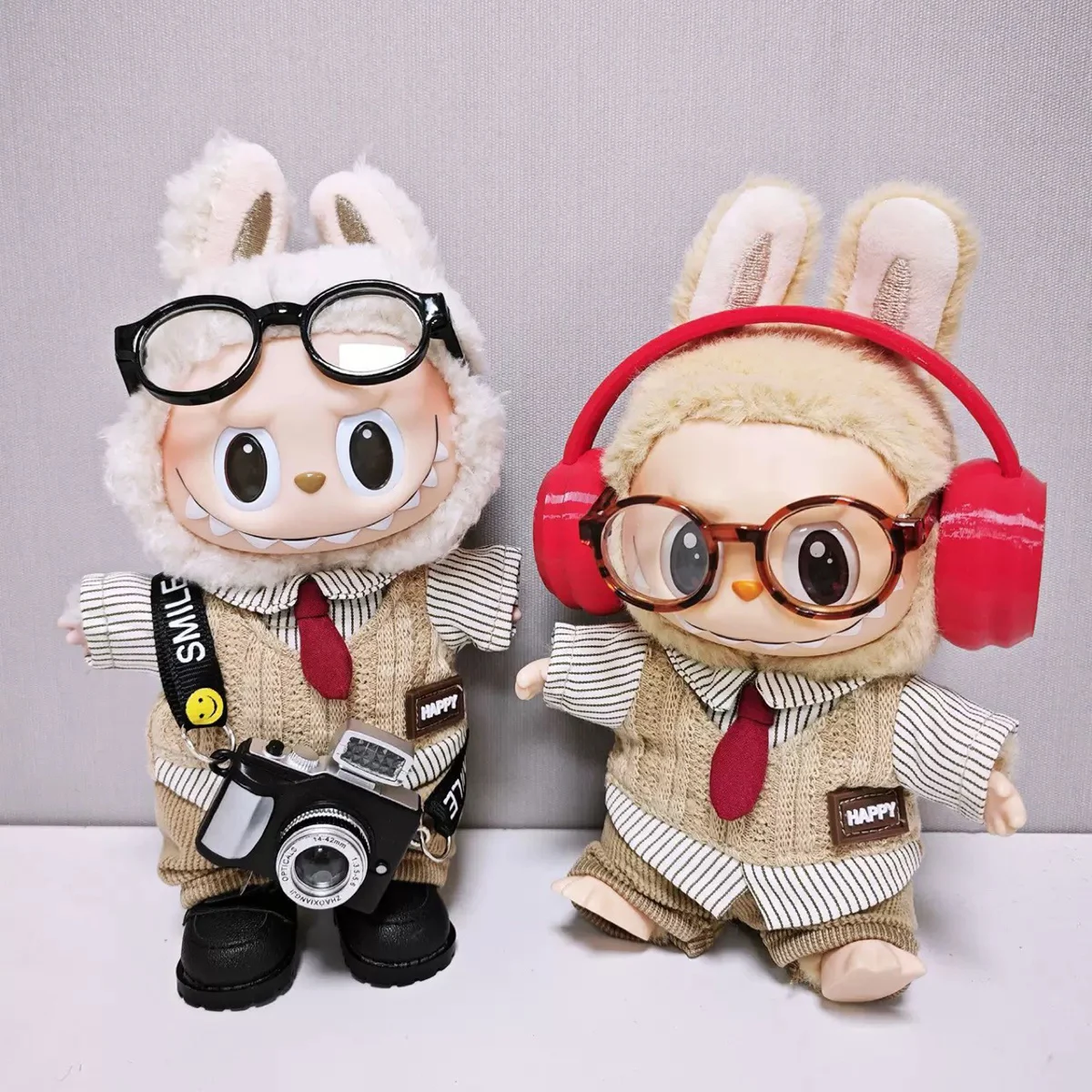 Mini Plush Doll Headset Decoration for Labubu I II Fashion Earphone DIY Doll Accessories Gift