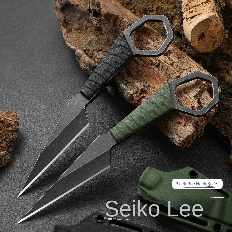 Mini Outdoor Knife High Hardness Keychain Rope Small Straight Fishing Fruit Knife with Handle Portable Multifunctional Tool