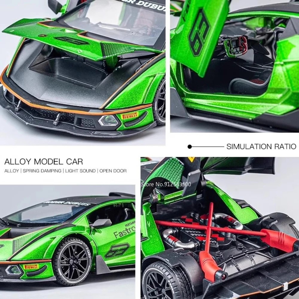 1:24 escala lambor scv12 lp770 modelo de carro de brinquedo liga diecast som luz puxar para trás portas abertas modelos de veículos criança brinquedos educativos