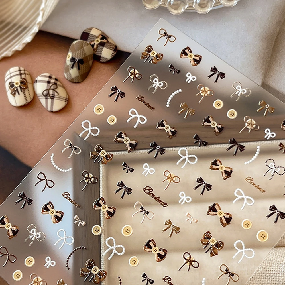 1 قطعة 5D زر Bowknot مسمار ملصقات صغيرة Kawaii شريطة من الدانتيل القوس ذاتية اللصق الشارات DIY ربطة القوس فيونكة المتزلجون مانيكير الديكور #5