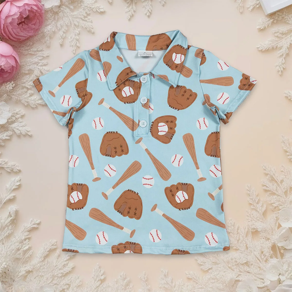 

Baby Boy Kids Short Sleeve Baseballs Button Polo Shirts Top Clothes Pullover T-shirt Children Infant Toddler Cardigan Wholesale