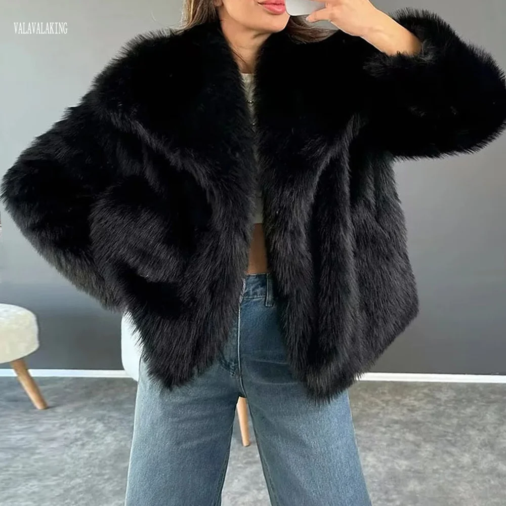 2025 Women Winter Thick Furry Faux Fur Coat Female Trun-down Collar Long Sleeve Plush Jacket Lady Fake Fur Warm Fluffy Cardigan