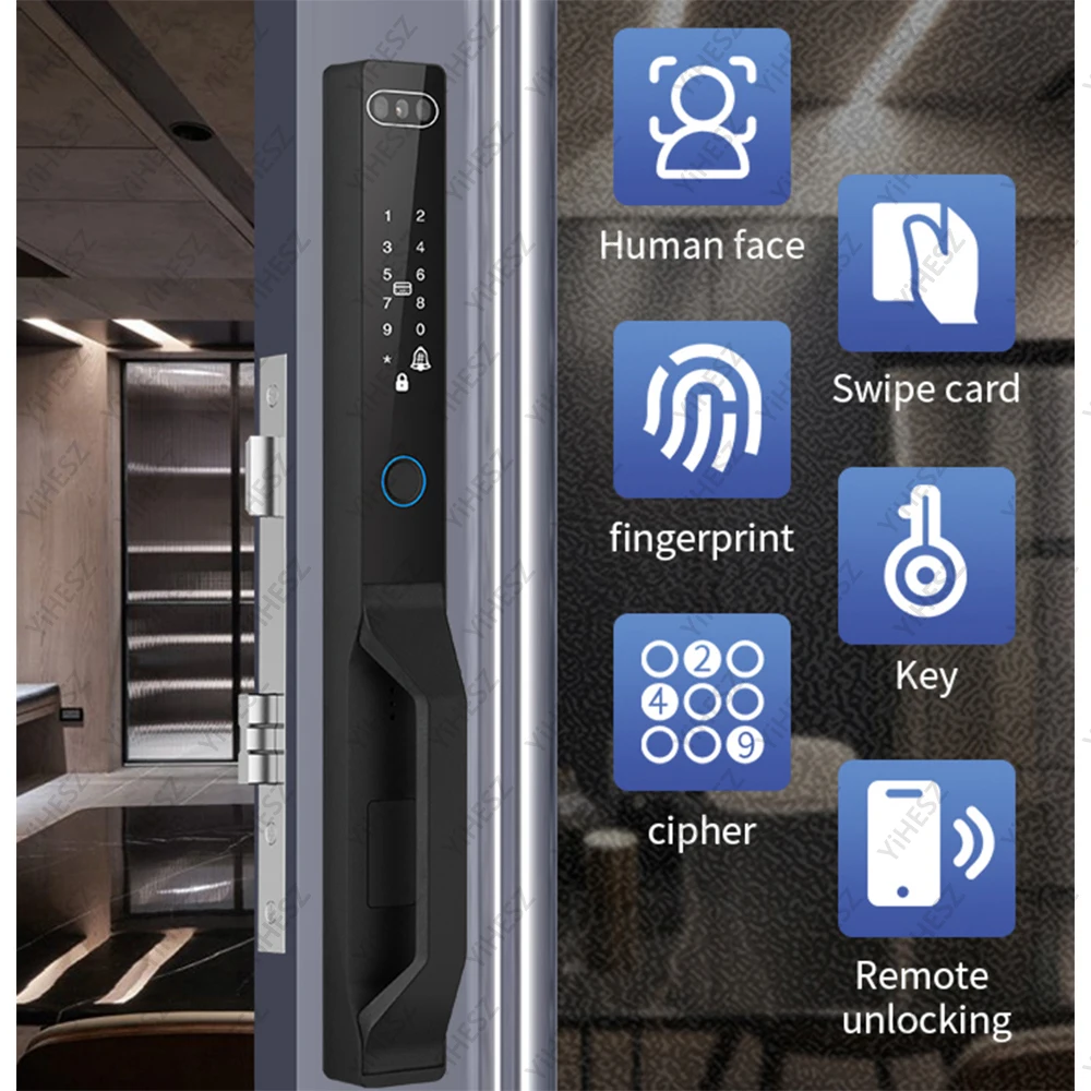 Imagem -02 - Tuya Alumínio Eletrônico Impermeável Porta Deslizante Bloqueio Wi-fi Smart Door Lock 3d Face Unlock Key Impressão Digital Senha ic Desbloquear