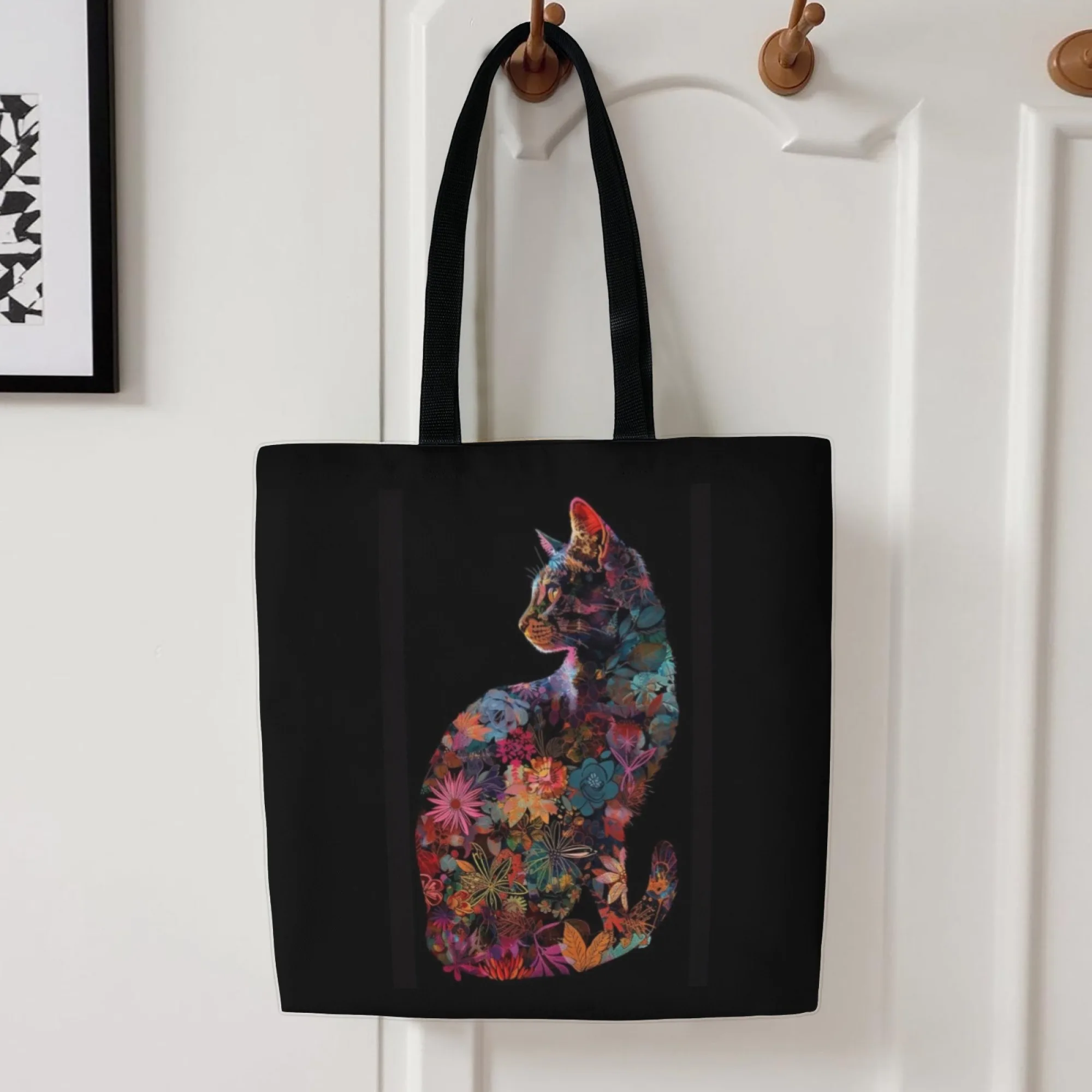 

Artistic Floral Cat Tote Bag Botanical Illustration Lady Bag for Women, Durable Shopping Work Bag Gift for Mom Friend Gift
