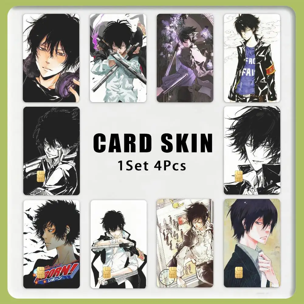 H-HITMAN R-REBORN Hibari K-Kyoya Anime 1Set 4Pcs Card Skin Sticker Waterproof Decorative Film for Credit Debit Bank Bus IC Card