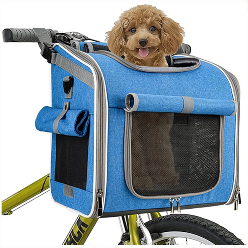 Custom Front Basket Expandable Soft-Sided Removable Dog Bike Basket Bicycle Handlebar Pet Carrier Backpack