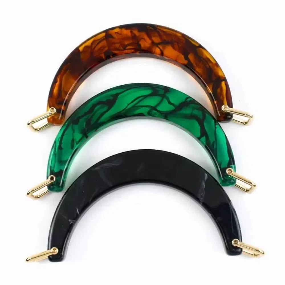 

Luxury Resin Women's Bag Handle Amber Semi-circular Handbag Handles Acrylic with Square Buckle Tote Grip DIY Handmade Craft Bags