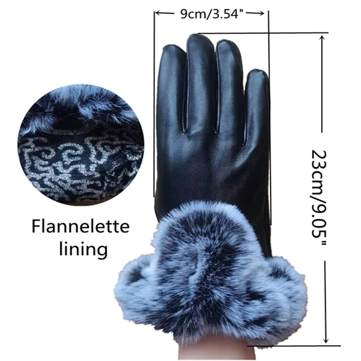 Autumn and Winter Women's Warm Gloves Pu Leather Cold-Proof Fleece-Lined Thickeneded Fur Mouth Outdoor Cycling and Cold Touch Screen Gloves