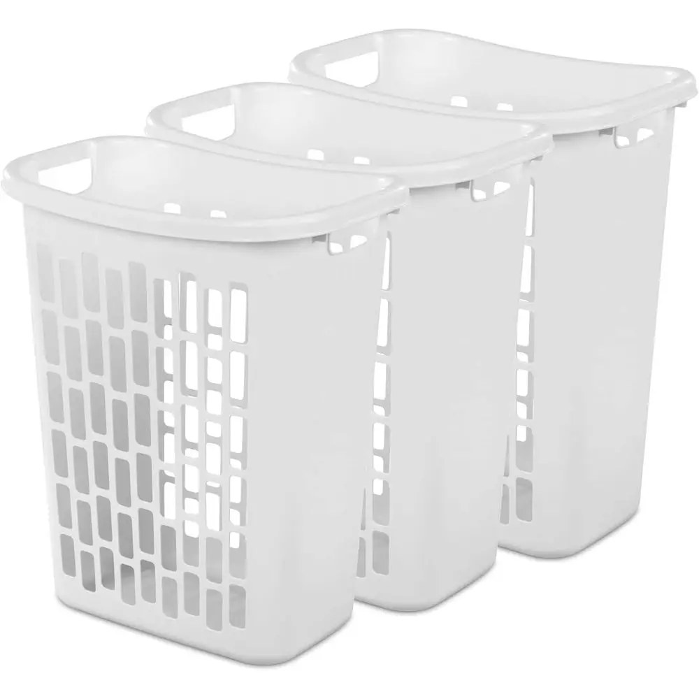 

Набор из трех больших прочных белых пластиковых корзин для белья с усиленными ручками для дома, общежития и спальни