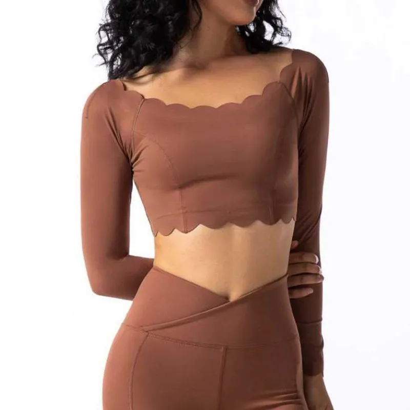 

2025 Pad Yoga Clothes Profile off-Shoulder Top Slim Fitness With Chest Sportswear Women's Long Sleeve Bra Leggings Workout