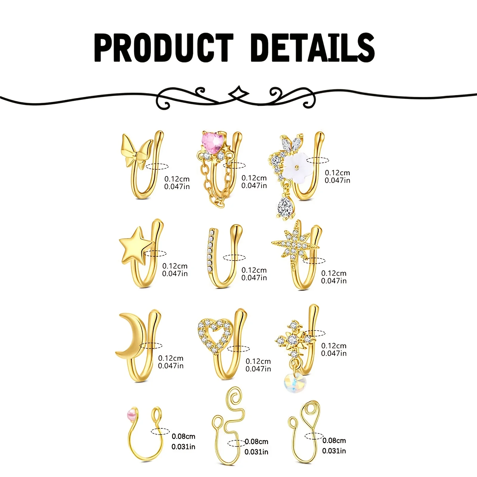 6pcs Exquisite U-Shaped Fake Nose Rings, Adjustable Non-Piercing Nose Cuffs, Can Be Used As Ear Cuffs, Easy Wear Jewelry