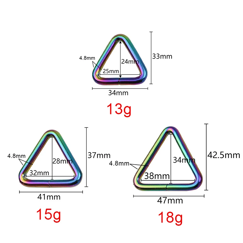 30-50PCS 25MM 32MM 38MM Rainbow Thickened Metal Triangle Ring Buckles For Bags Handbag Belt Strap Dog Collar Chain Accessories