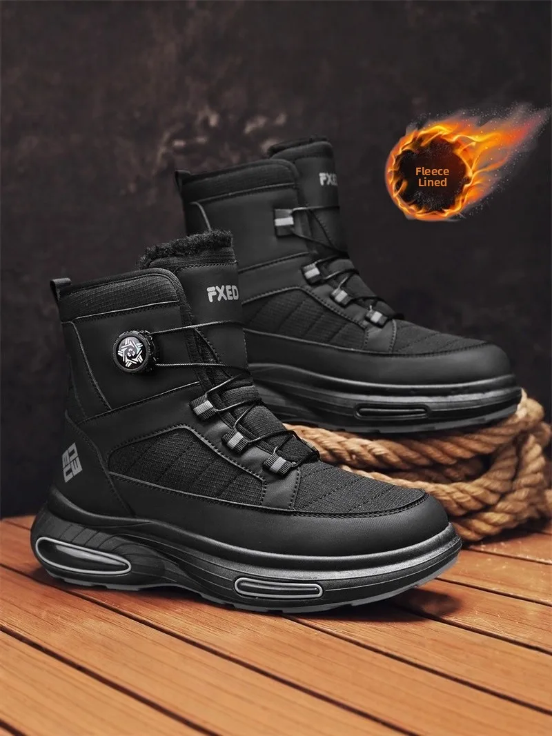 Men's Winter Thickened Fleece Lined Snow Boots Mid-Calf Outdoor Anti-Slip Thick Bottom Windproof Cotton Shoes Sports Style