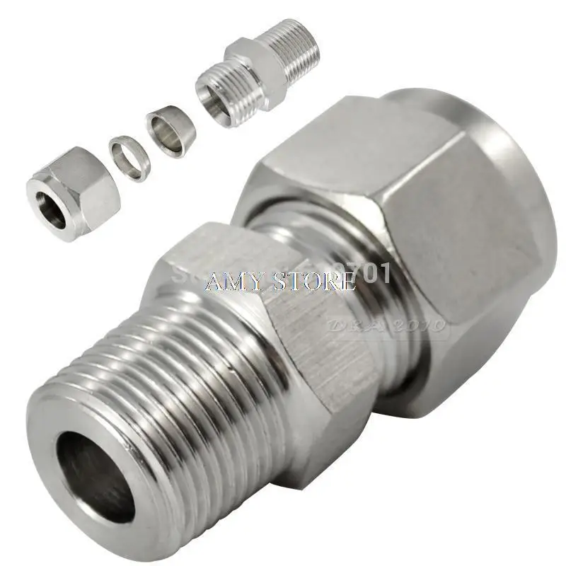 5 個ダブルフェルールチューブ継手オスコネクタ 6 ミリメートル ODx3/8 "NPT ステンレス鋼 304