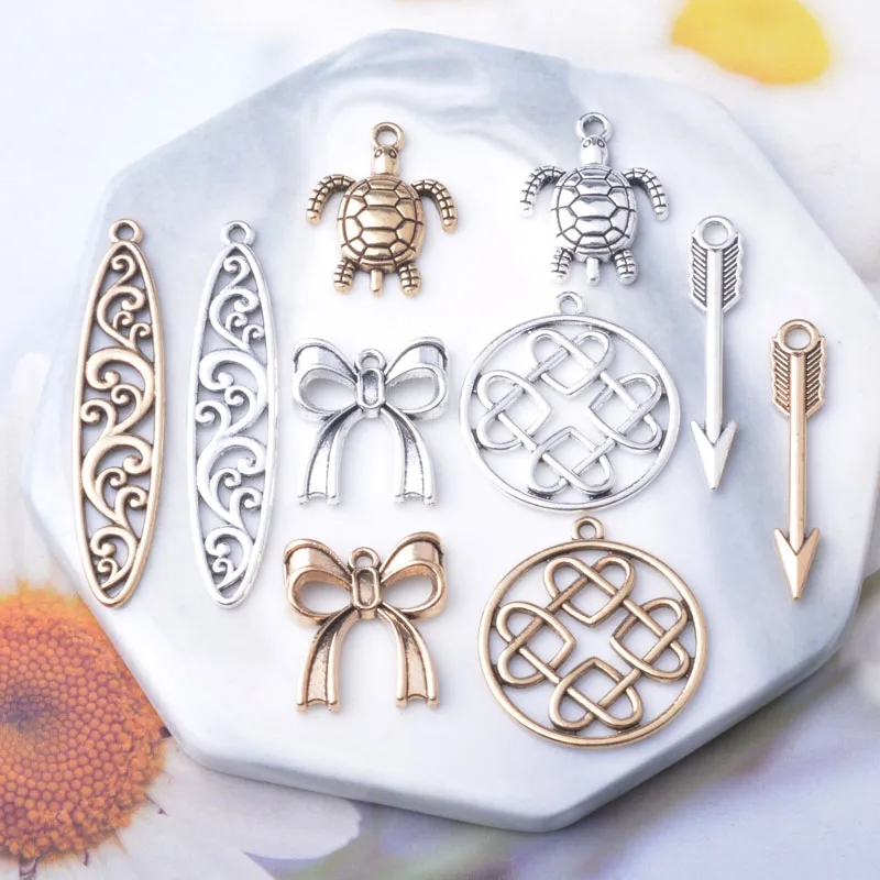 10 Stück/Set Ethnische Antike Silber-Goldene Schildkröten-Anhänger Schmuckzubehör Boho Pfeil-Bogen-Anhänger DIY Damen-Ohrringe – Detail 3