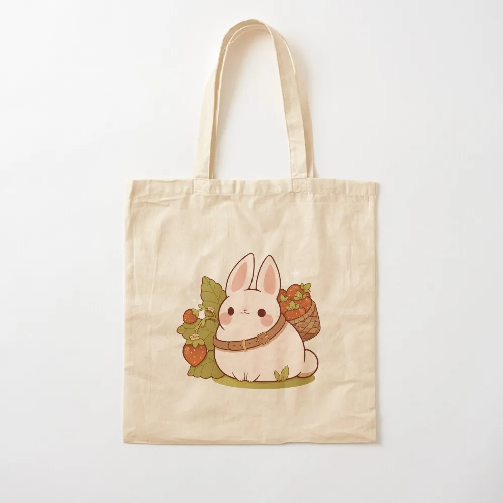 

Strawberry picking bunny Tote Bag reusable shopping bag Women's handbag Eco bag sac pour femme Canvas Tote