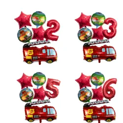 Fire Truck Theme Foil Balloons Fire Truck Digital Number Balloon Baby Shower Decoration Air Globos boys Birthday Party Supplies