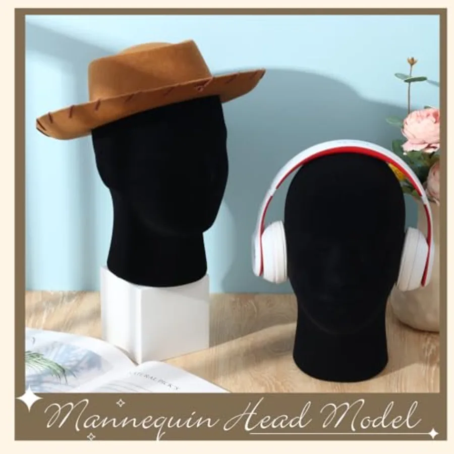 4개 블랙 마네킹 헤드 스탠드 모델 남성 가발 디스플레이 모델 벨벳 폼 마스크 디스플레이 스탠드 헤드셋 마운트 마네킹 헤드 또는 위