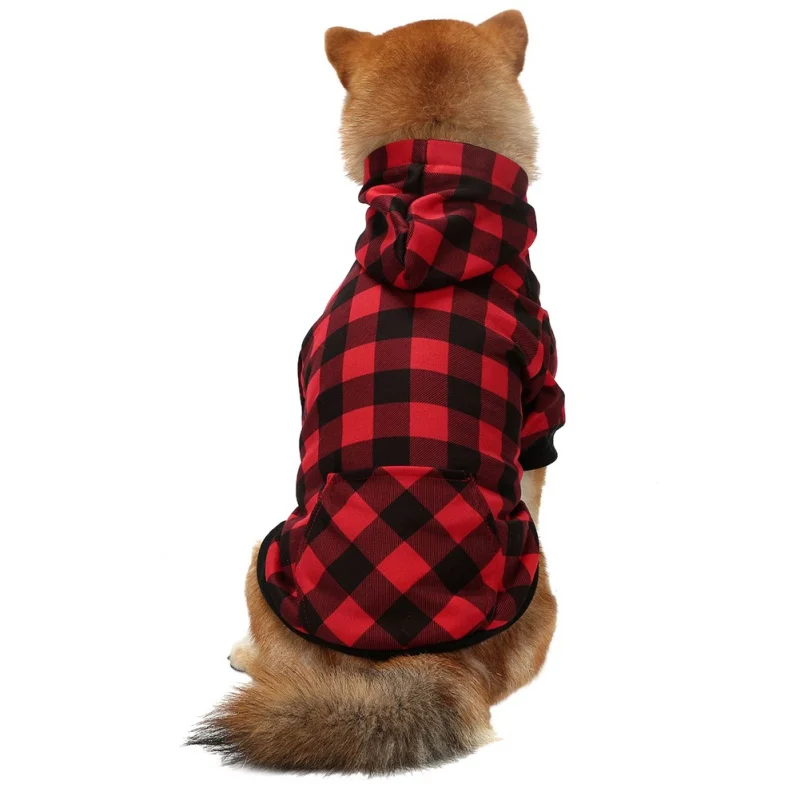 Pets Dogs Winter Warm Hoodie Coat Puppy Simple Two Legged Sweater With Black Red Plaid Hoodie Clothes For Small Large Dogs  Cats