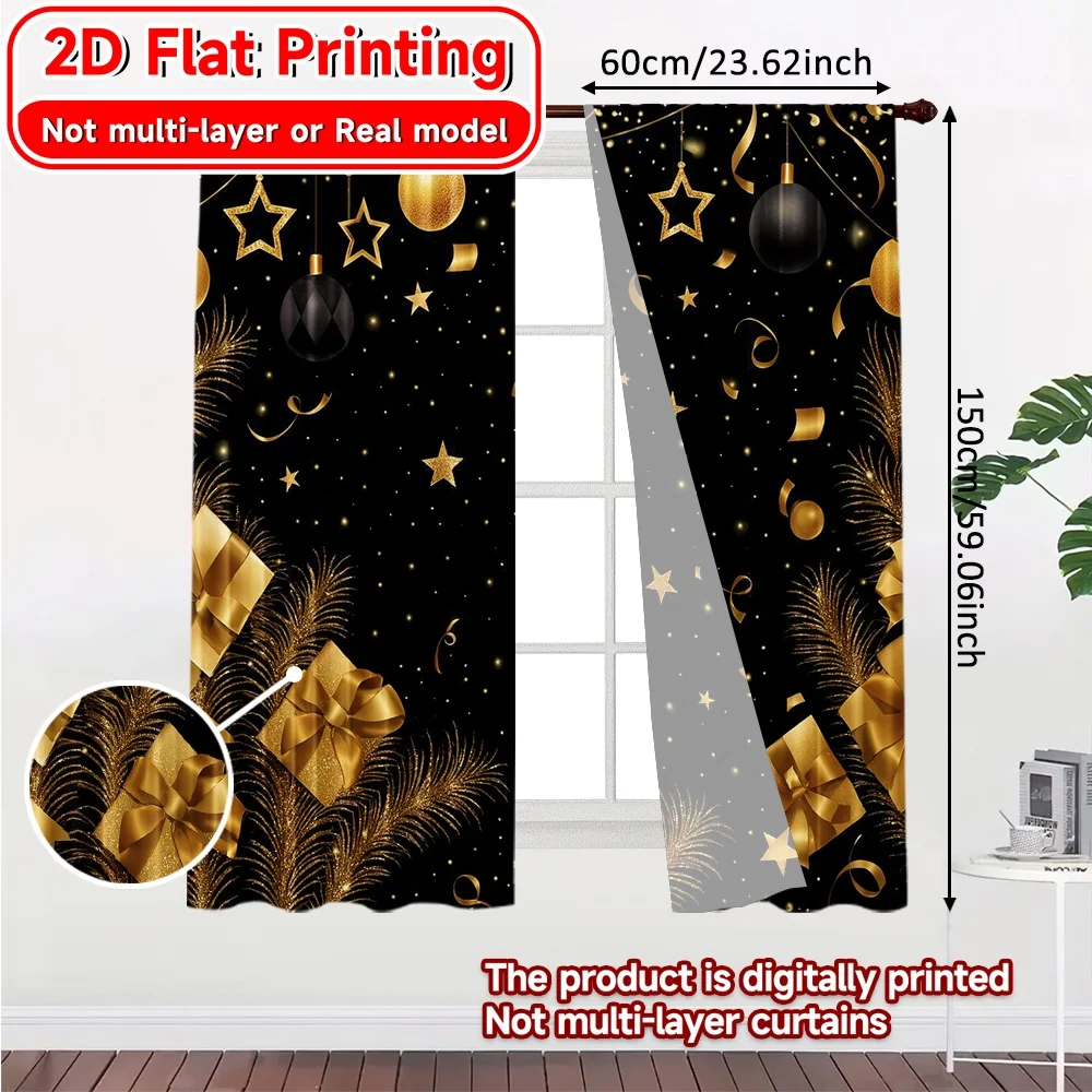 2D Flat Printing,2pcs Golden Celebration(5) Contemporary Modern Curtains Semi-Sheer Curtains Home Decor Decorative for Bedroom,