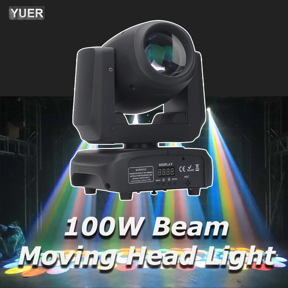 YUER-LED Moving Head Light, ponto de feixe, efeito arco-íris, 12 padrão, 6 + 12 prisma, 100W, super brilhante, DMX, 11, 13CH