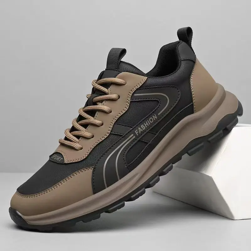 

Men's Spring Autumn Leather Casual Sneakers Thick Sole Non Slip Waterproof Low Top Round Toe Lightweight Outdoor Hiking Shoes