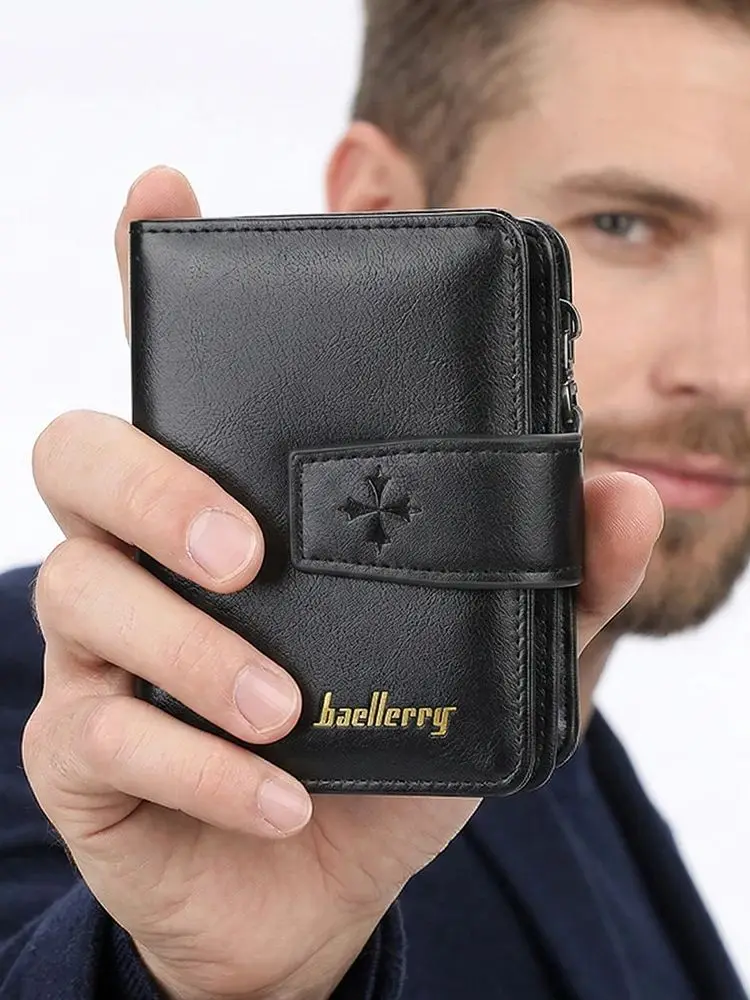 Trendige Herren-Geldbörse mit Schnalle, kurze Geldbörse im schlichten Street-Style, modisches Herren-Accessoire mit mehreren Kartenfächern, multifunktionale Herren-Geldbörse mit großem Fassungsvermögen. – Detail 1