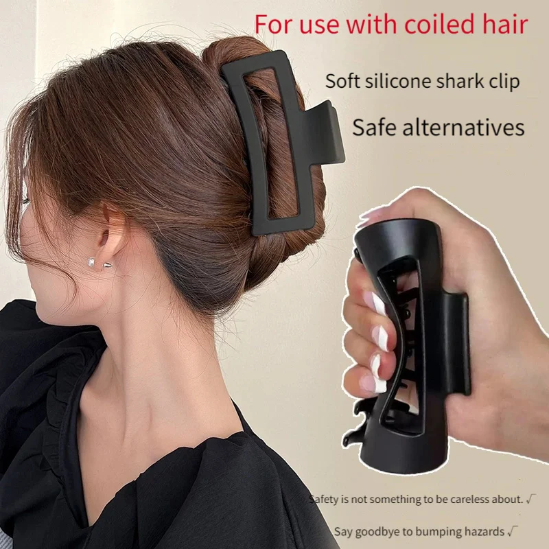 مشبك شعر سمك القرش من السيليكون الناعم الكبير - تصميم مريح مرن ومضاد للانزلاق ولا يسبب ضررًا، مشابك للجنسين للشعر السميك أو الناعم