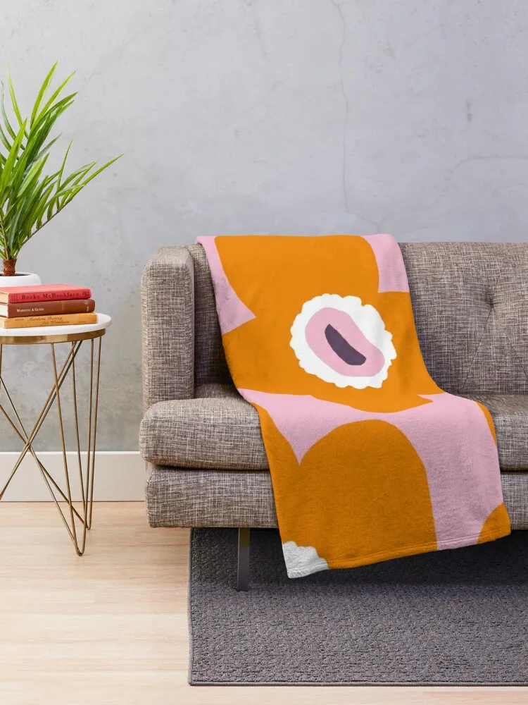 Iconic Retro Scandinavian Floral Pattern Pink, Tangerine Orange and Purple Throw Blanket Soft Plaid Blankets For Sofas Blankets