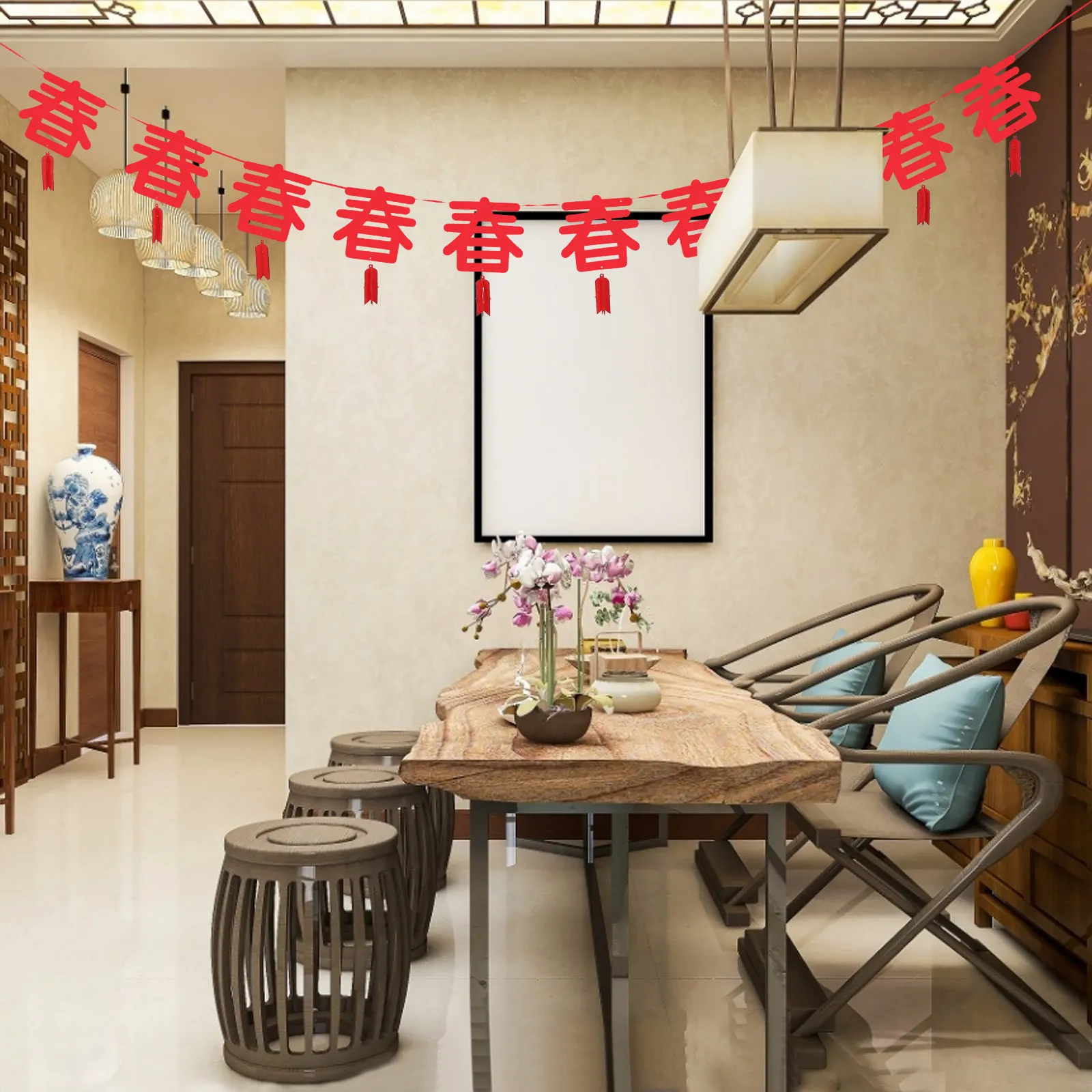 5Pcs New Year Banner Creative Hanging Party Decoration for Home Kitchen Door Window Festive Reusable Decorative Banner Ornament